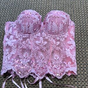 AKIRA Pink Lace Sequin Bustier size small